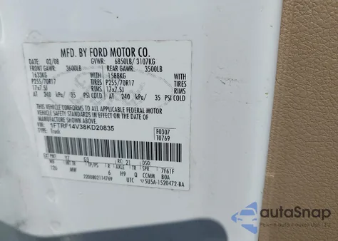 2008 Ford F-150 Fx4/Xl/Xlt z USA, uszkodzony, nr VIN 1FTRF14V38KD20835